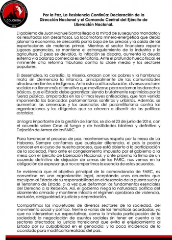 ELN marca distancia del proceso de paz con las Farc