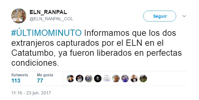 Periodistas holandeses ya fueron liberados: Eln