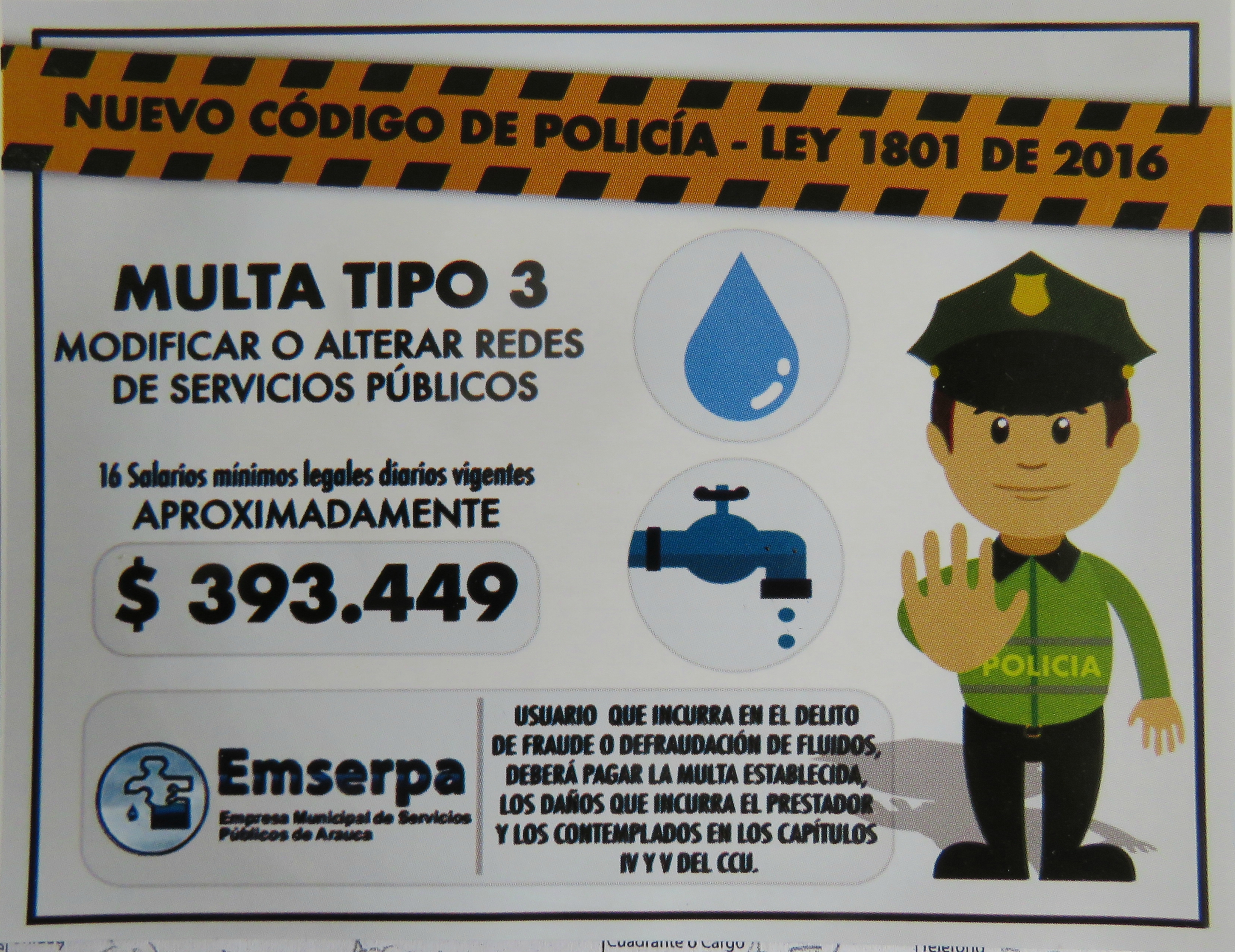 Se aplicó primer comparendo pecuniario a usuario de Emserpa