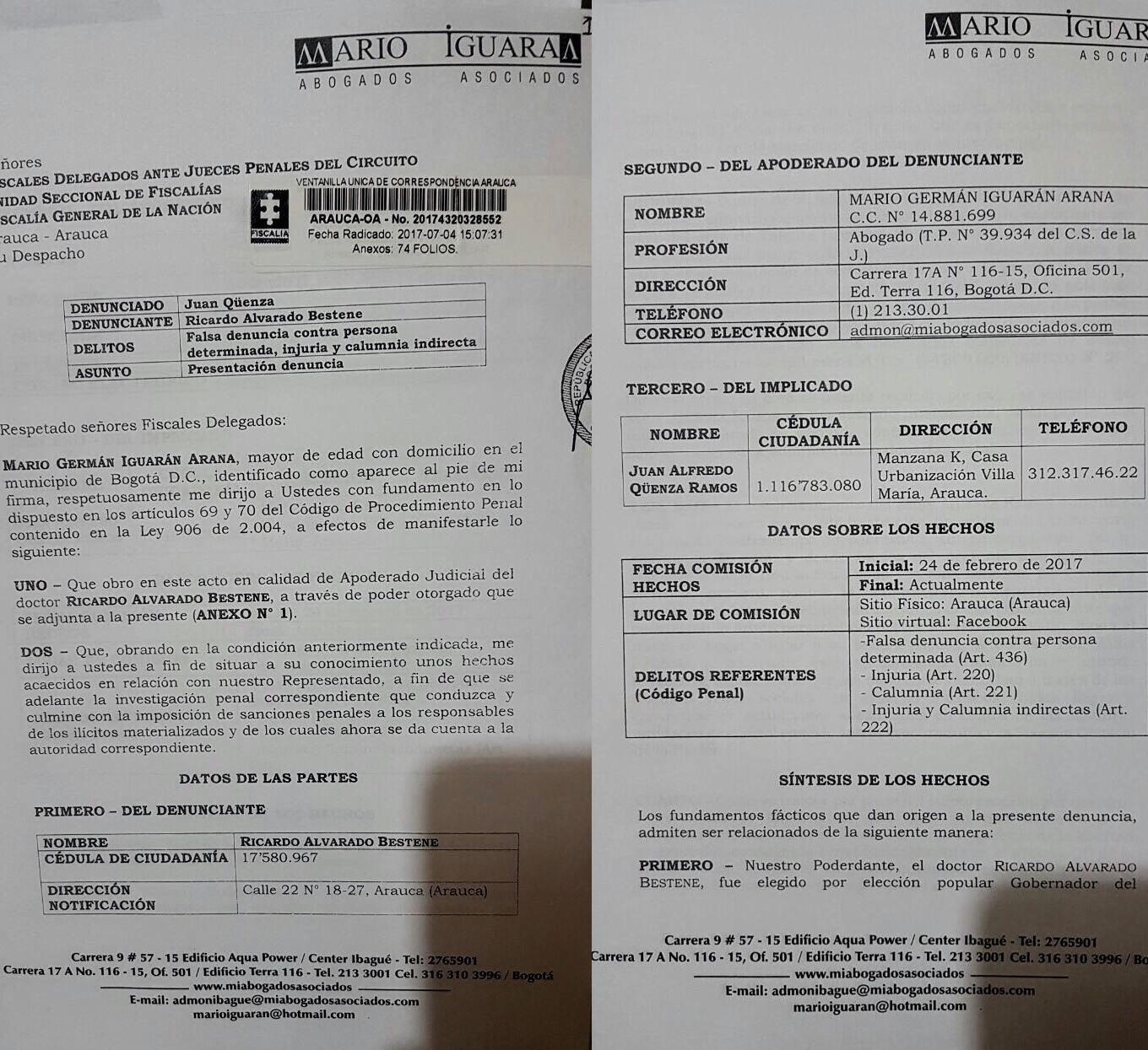 Por injuria y calumnia Gobernador denuncia a Juan Quenza