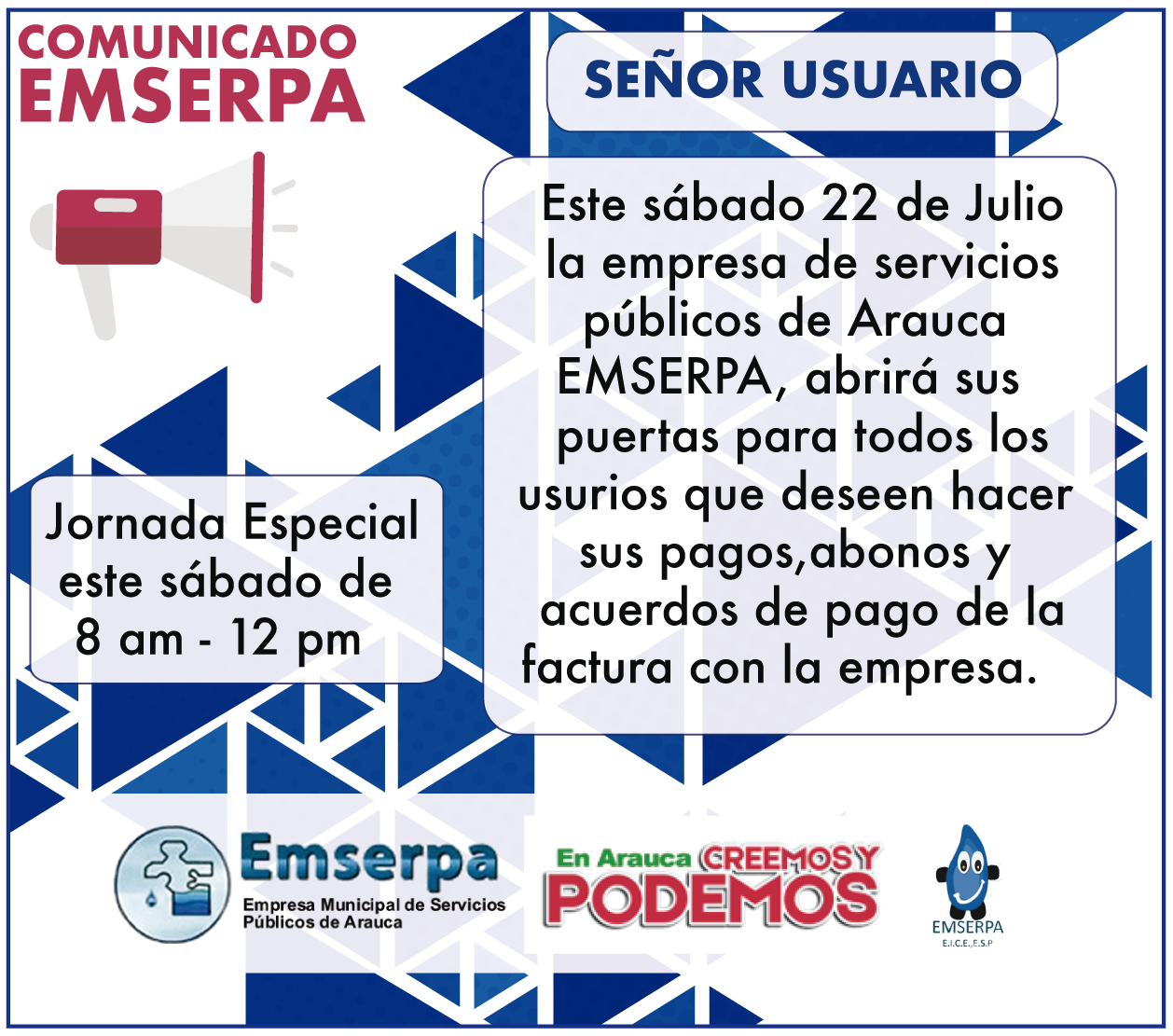 Emserpa tendrá horario adicional este sábado para atender a usuarios