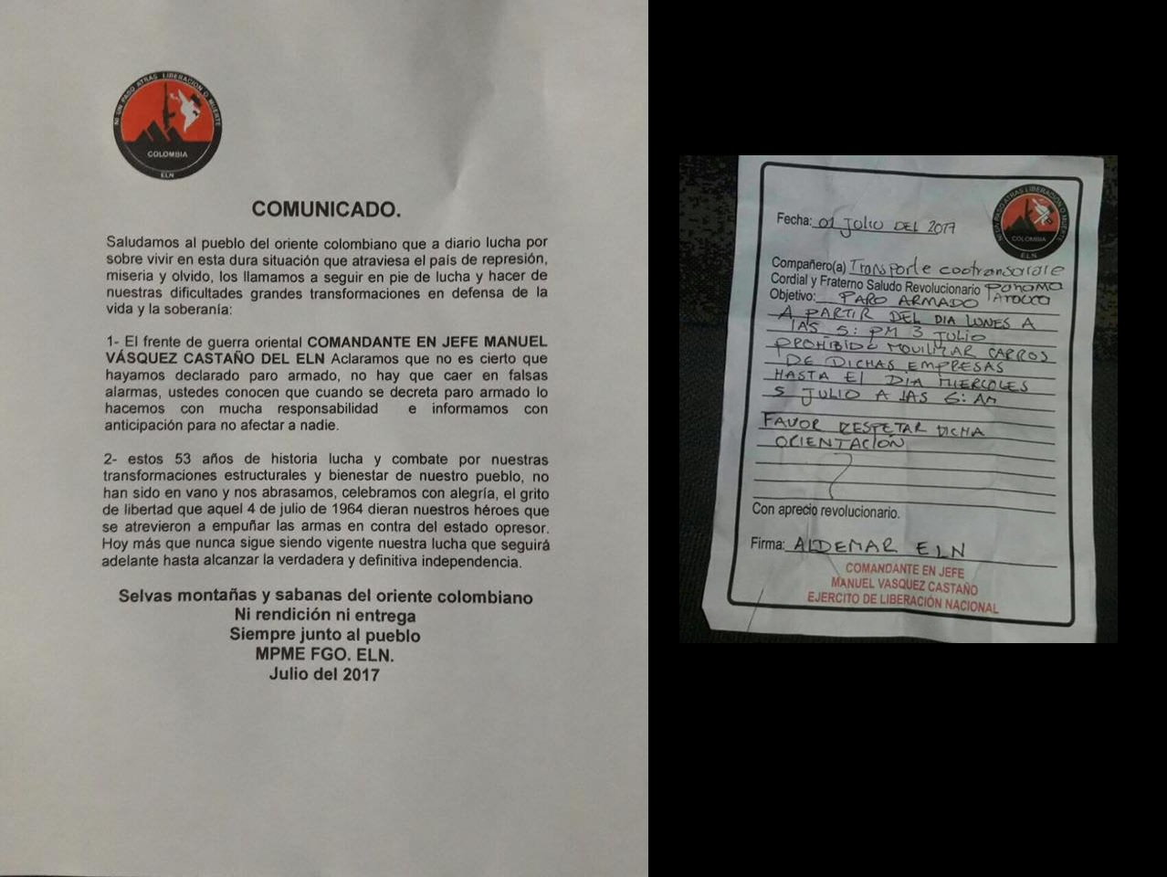 Las autoridades Investigan panfletos del ELN.