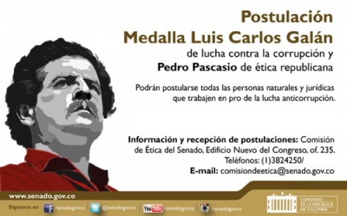 Convocatoria Medalla “Luis Carlos Galán de lucha contra la corrupción”