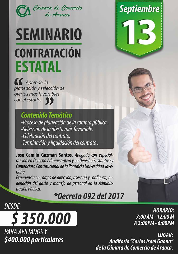Cámara de Comercio realizará seminario sobre “Contratación Estatal