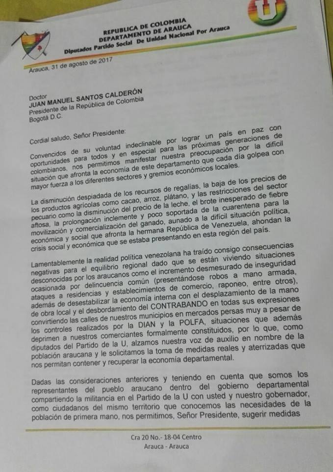 Diputados plantearon problemática económica de Arauca al presidente Santos