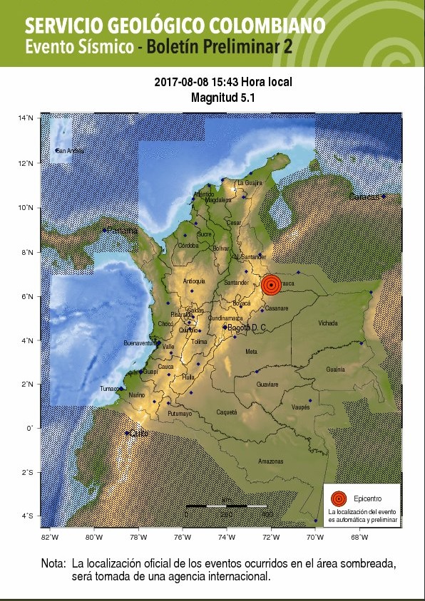 Tembló 5.1° en la escala de Ritcher en Arauca y Boyacá