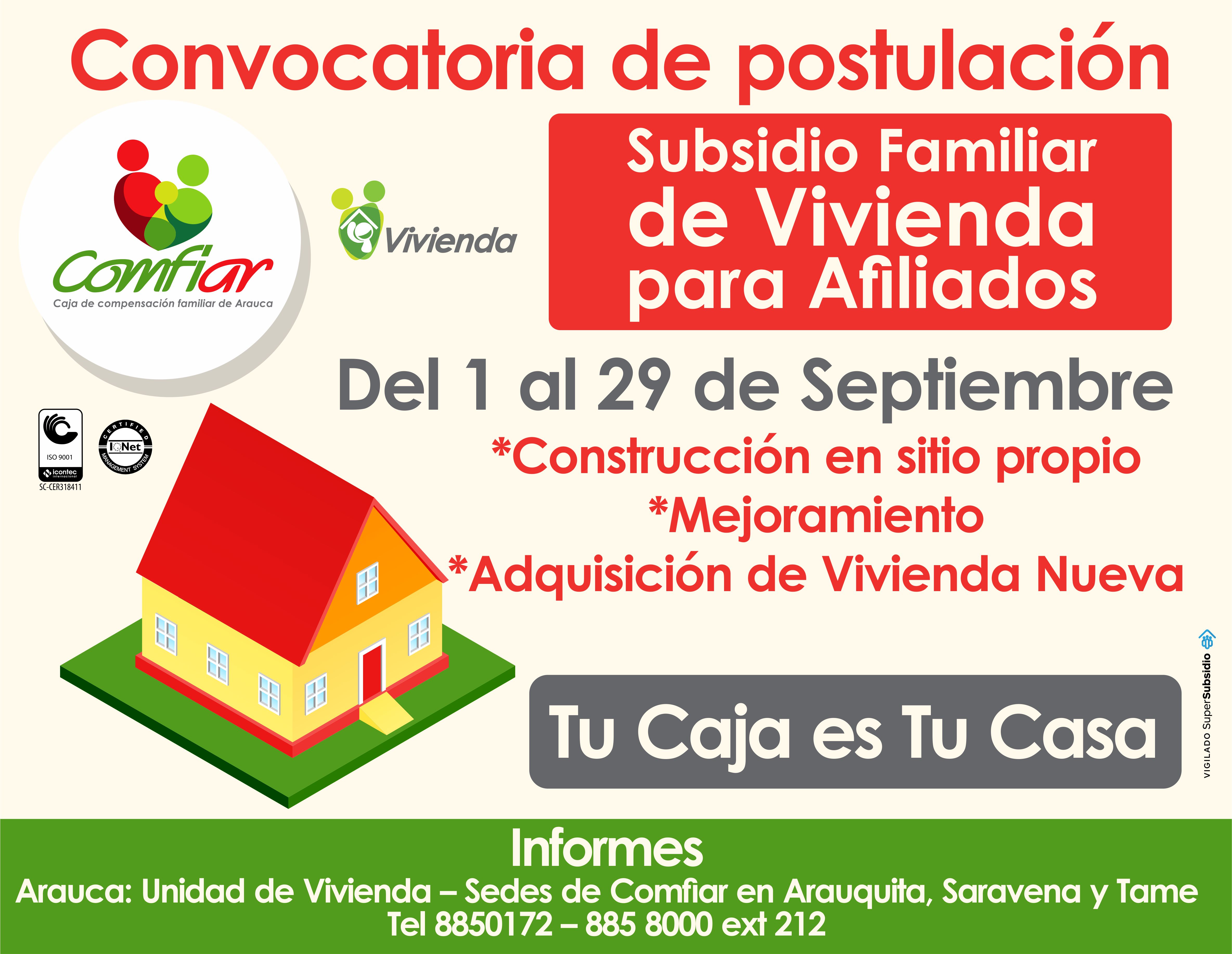 Postulación al subsidio familiar de vivienda de Comfiar