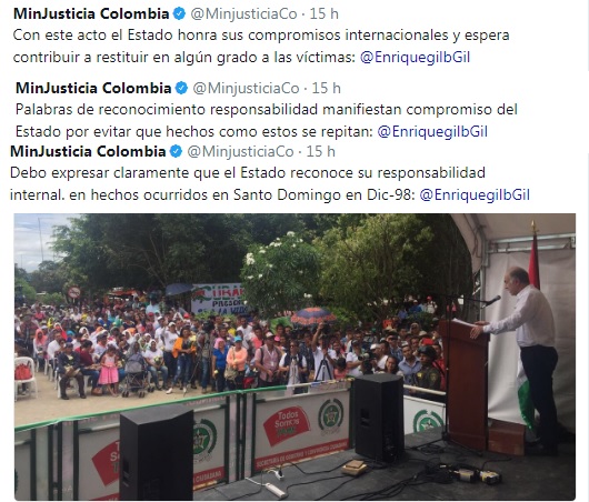 El Estado Colombiano reconoce su responsabilidad en hechos ocurridos en Santo Domingo