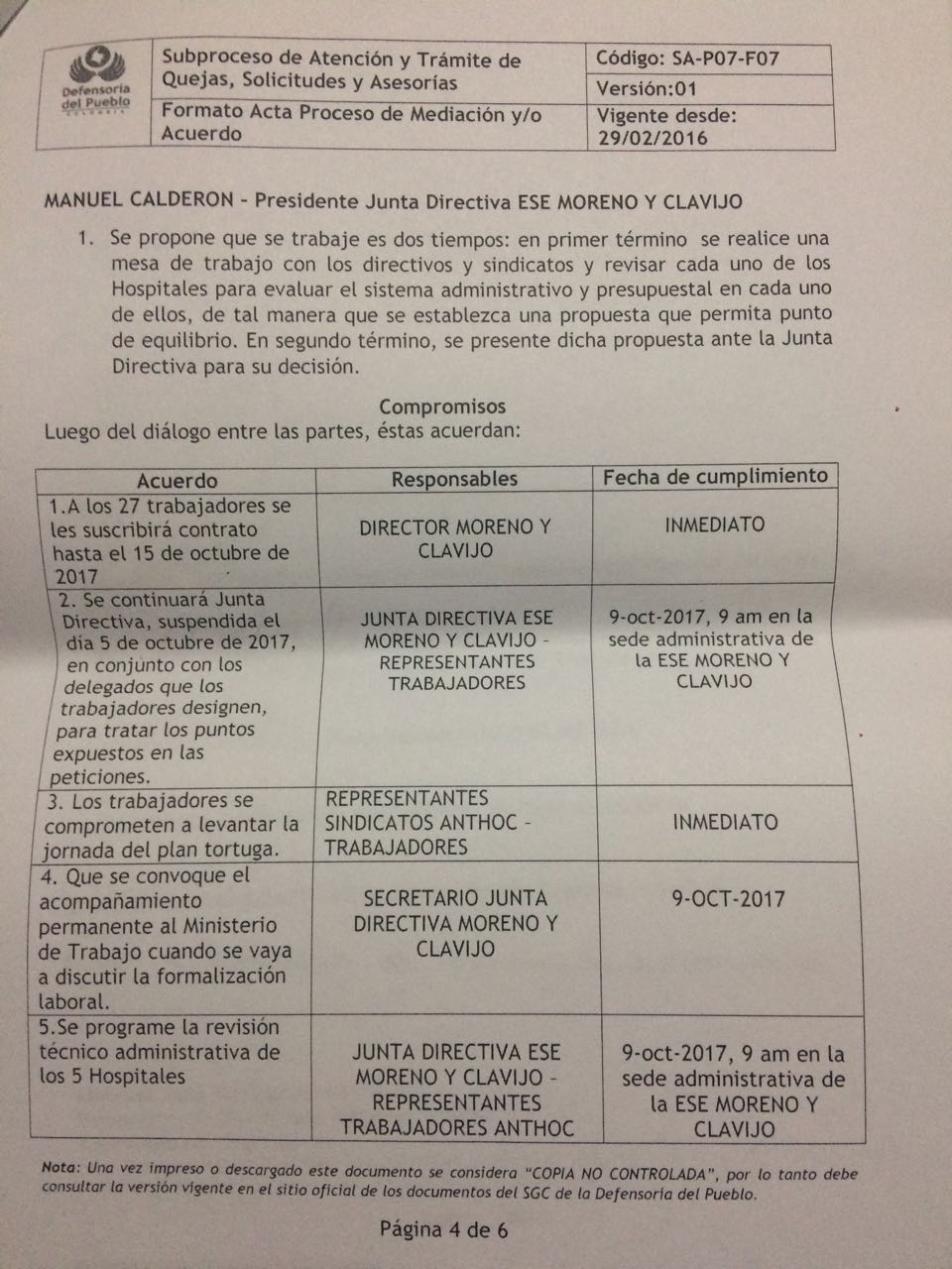 Sindicato Anthoc levantó plan tortuga en atención hospitalaria