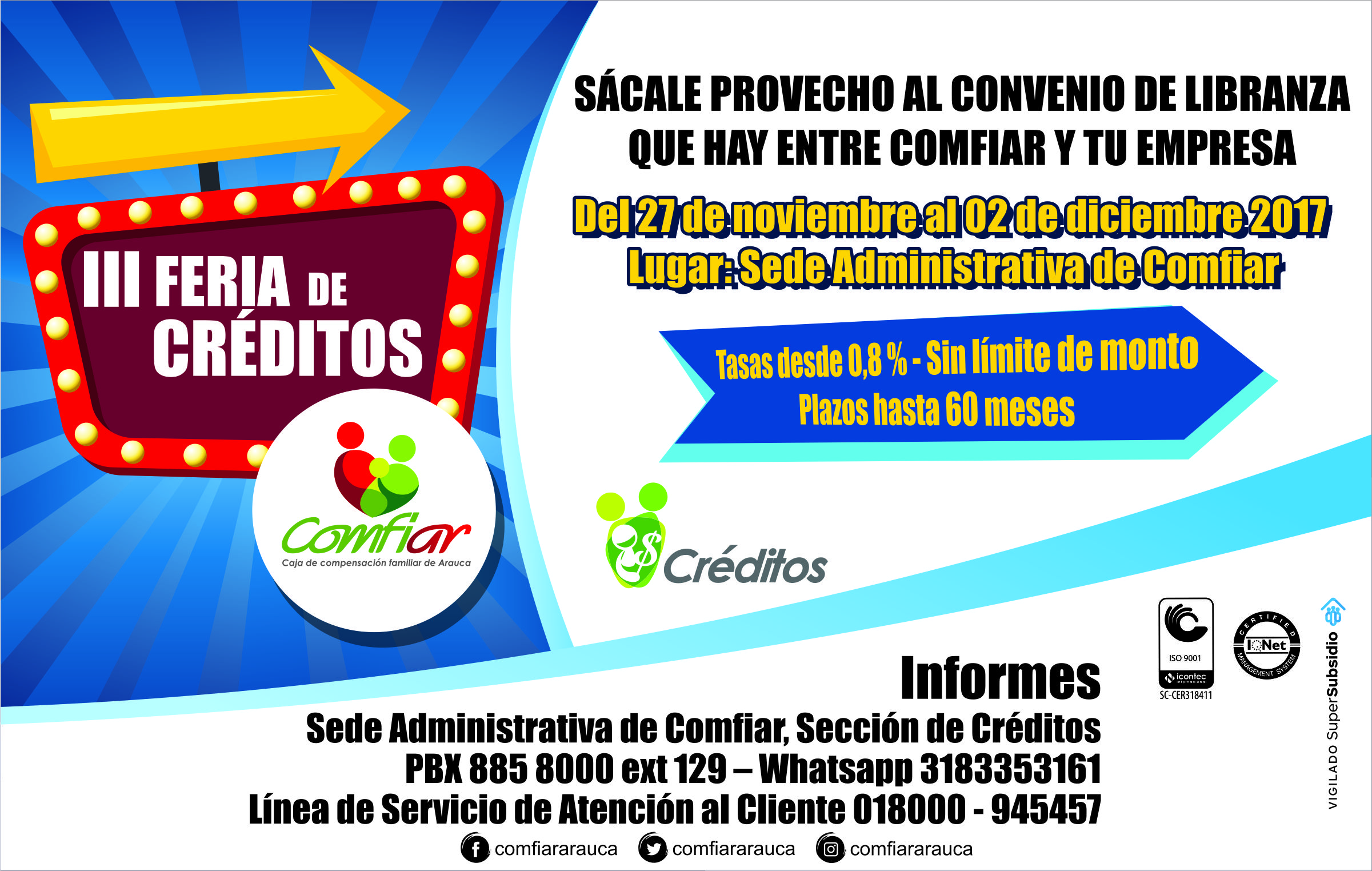 Comfiar realizará la 3era Feria de Créditos del 27 al 2 de diciembre