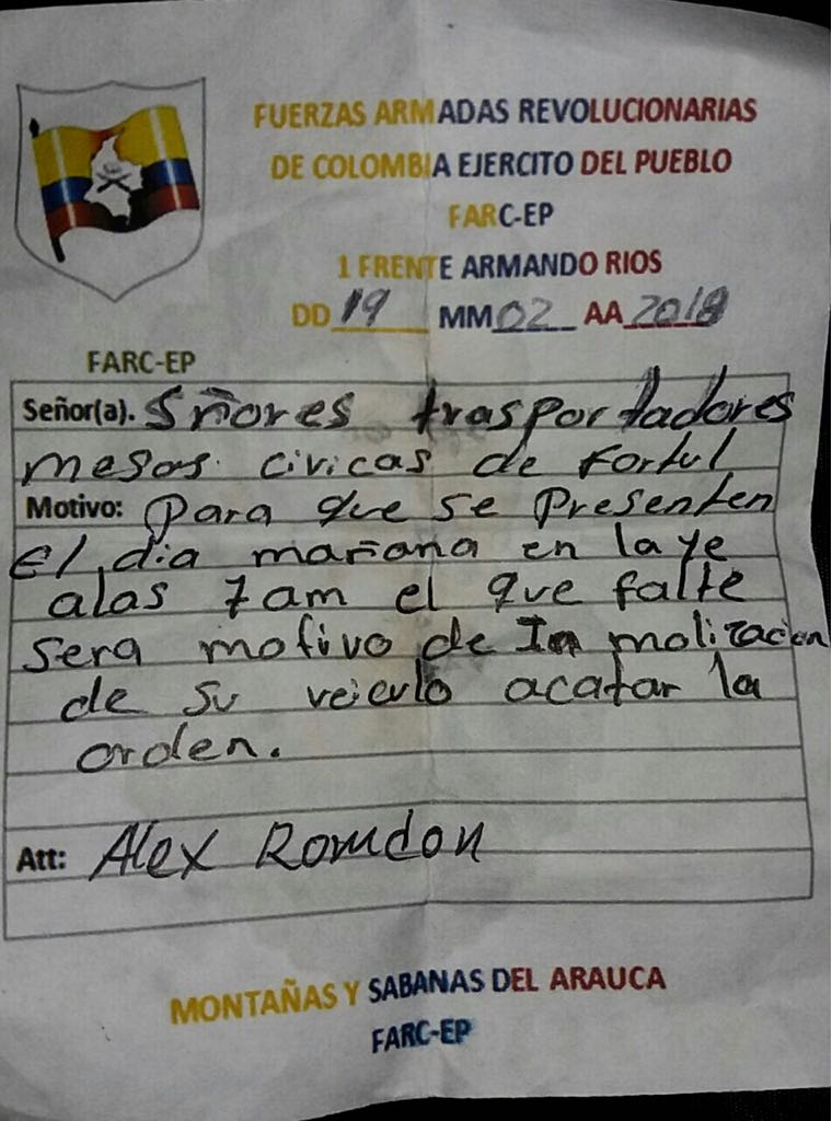 La Disidencia de las Farc  presiona y extorsiona a empresarios del Sarare