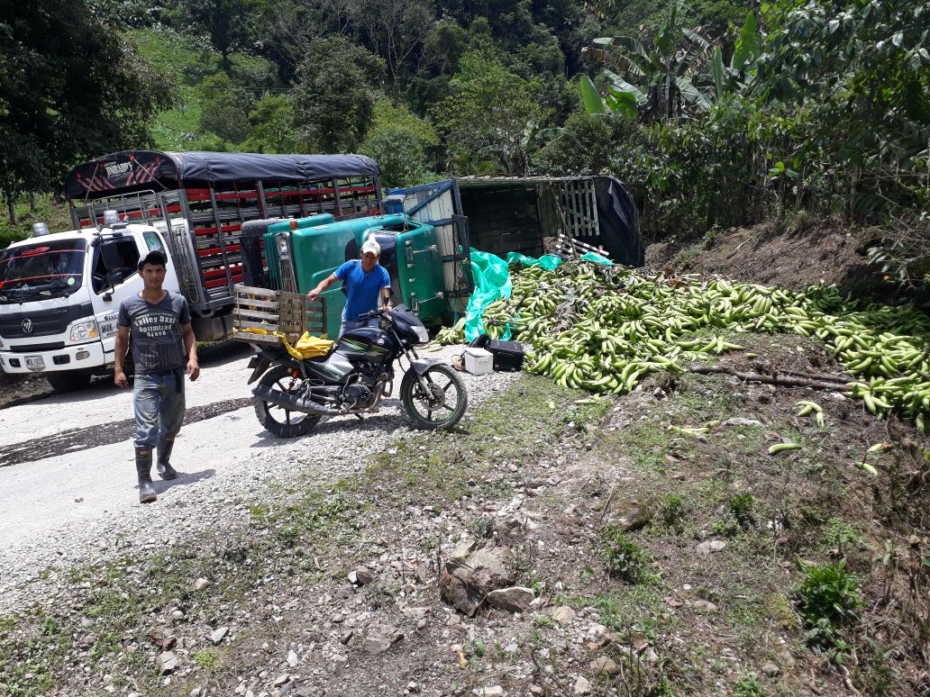 Camión cargado de plátano se volcó en la Vía La Soberanía