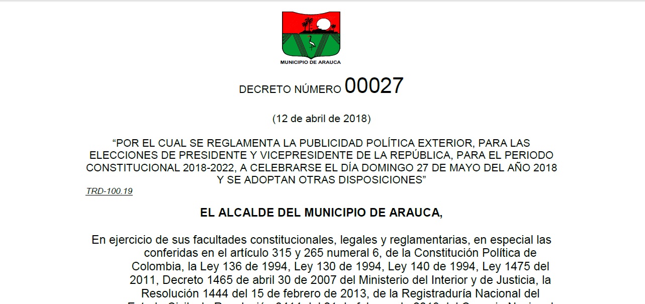 En Arauca se  reguló  la publicidad política externa para elecciones presidenciales 2018
