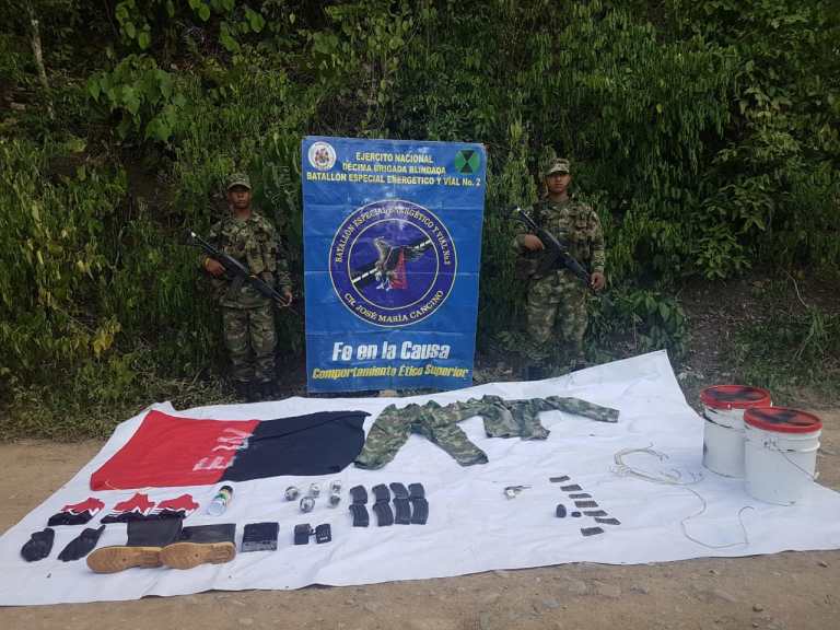 Ejército Nacional desmantela un depósito ilegal con material bélico del ELN en el Cesar