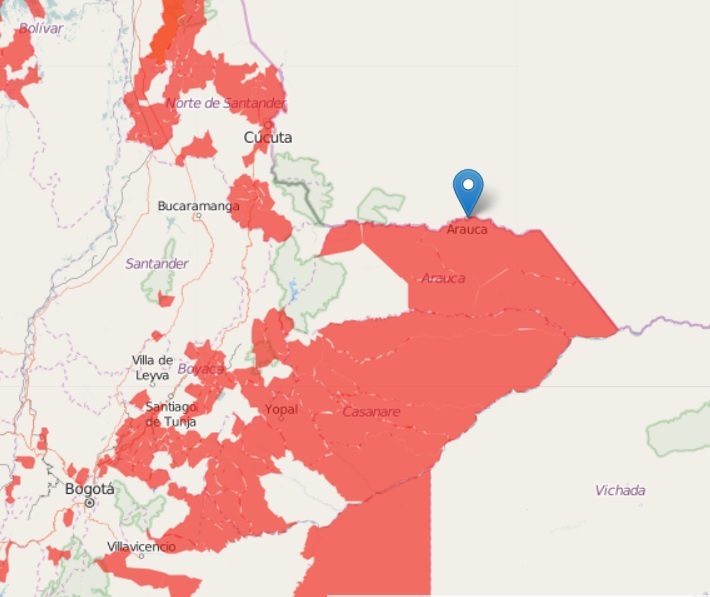 Cinco municipios del Arauca en alerta roja