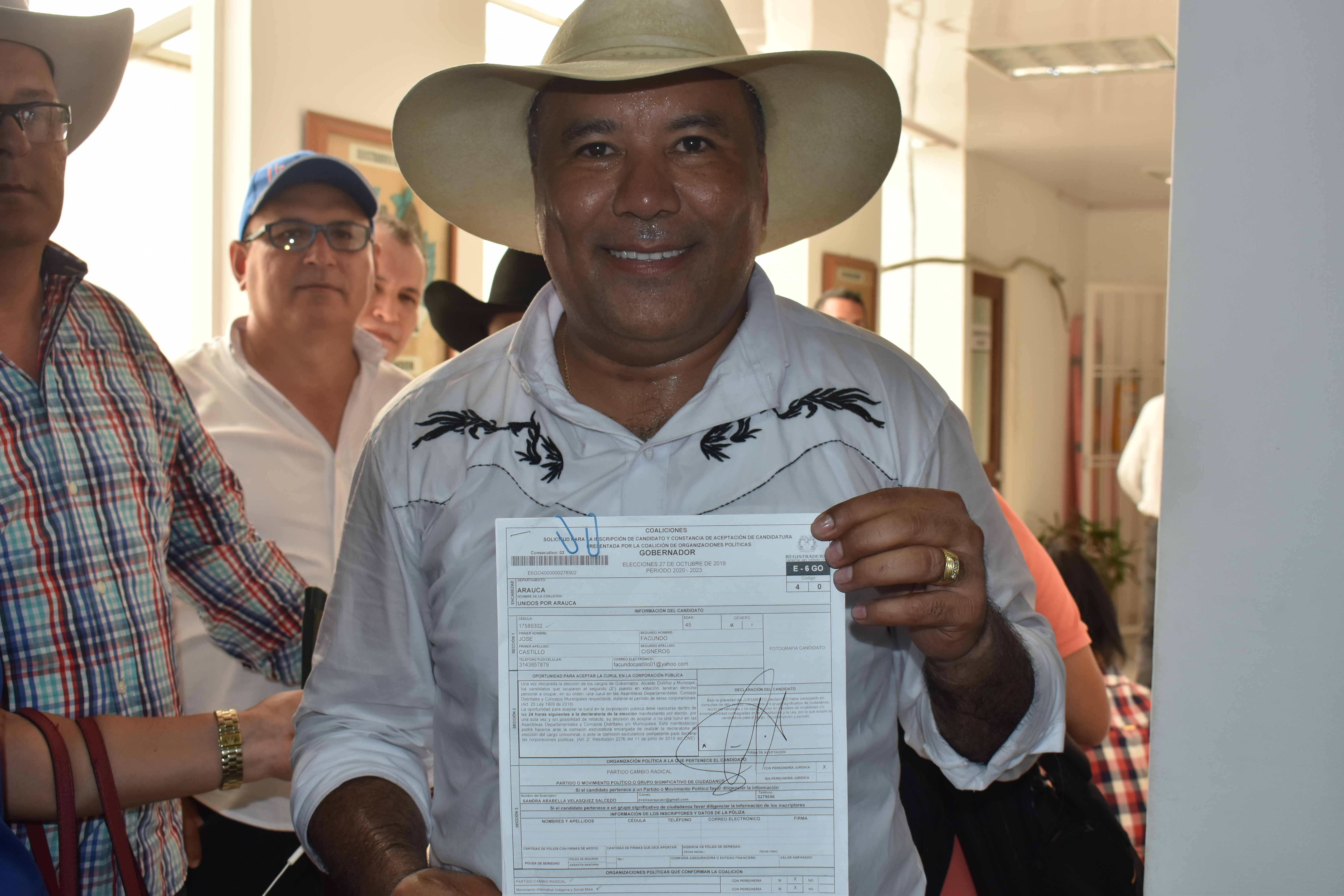 Facundo Castillo ya inscrito como candidato a la Gobernación de Arauca