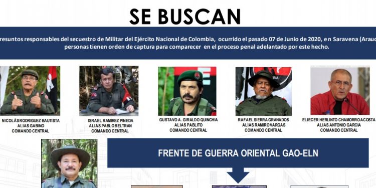 Emiten órdenes de captura contra plana mayor del ELN, por presunto secuestro de suboficial del Ejército en Arauca