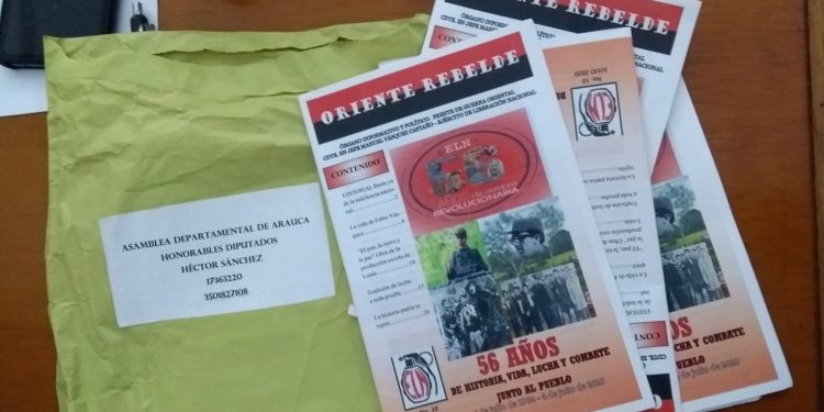 ELN envió cartillas informativas a los diputados de Arauca