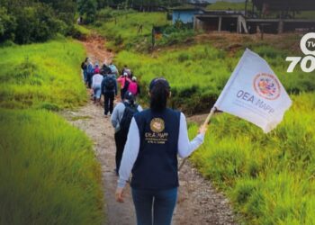 En Tame, una valla instaurada por la comunidad y apoyada por la MAPP OEA llama a grupos armados a respetar el Derecho Internacional Humanitario.