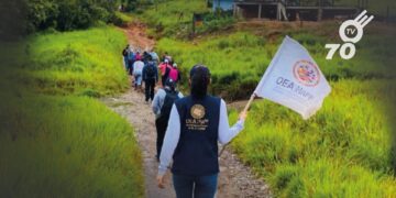 En Tame, una valla instaurada por la comunidad y apoyada por la MAPP OEA llama a grupos armados a respetar el Derecho Internacional Humanitario.