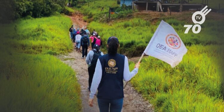 En Tame, una valla instaurada por la comunidad y apoyada por la MAPP OEA llama a grupos armados a respetar el Derecho Internacional Humanitario.